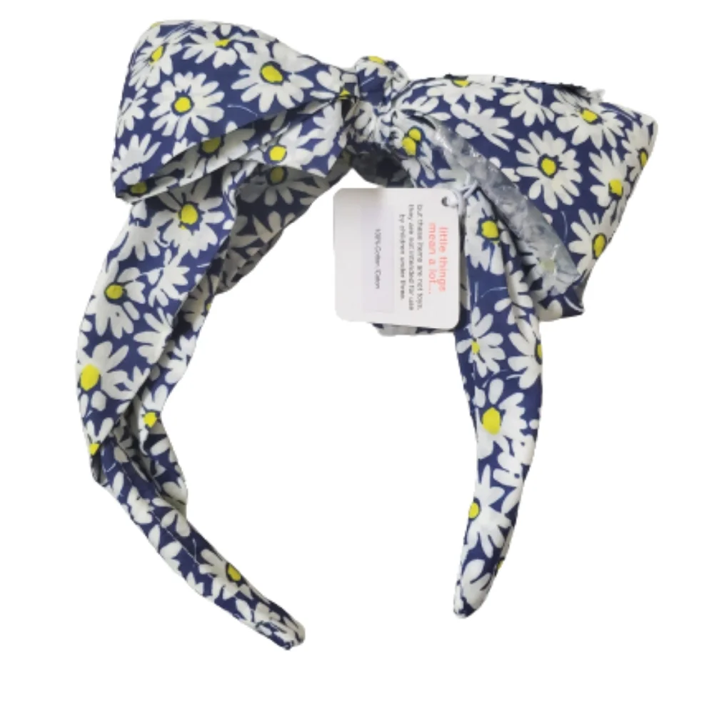 Crewcuts girls floral big bow cotton headband, White/ Blue